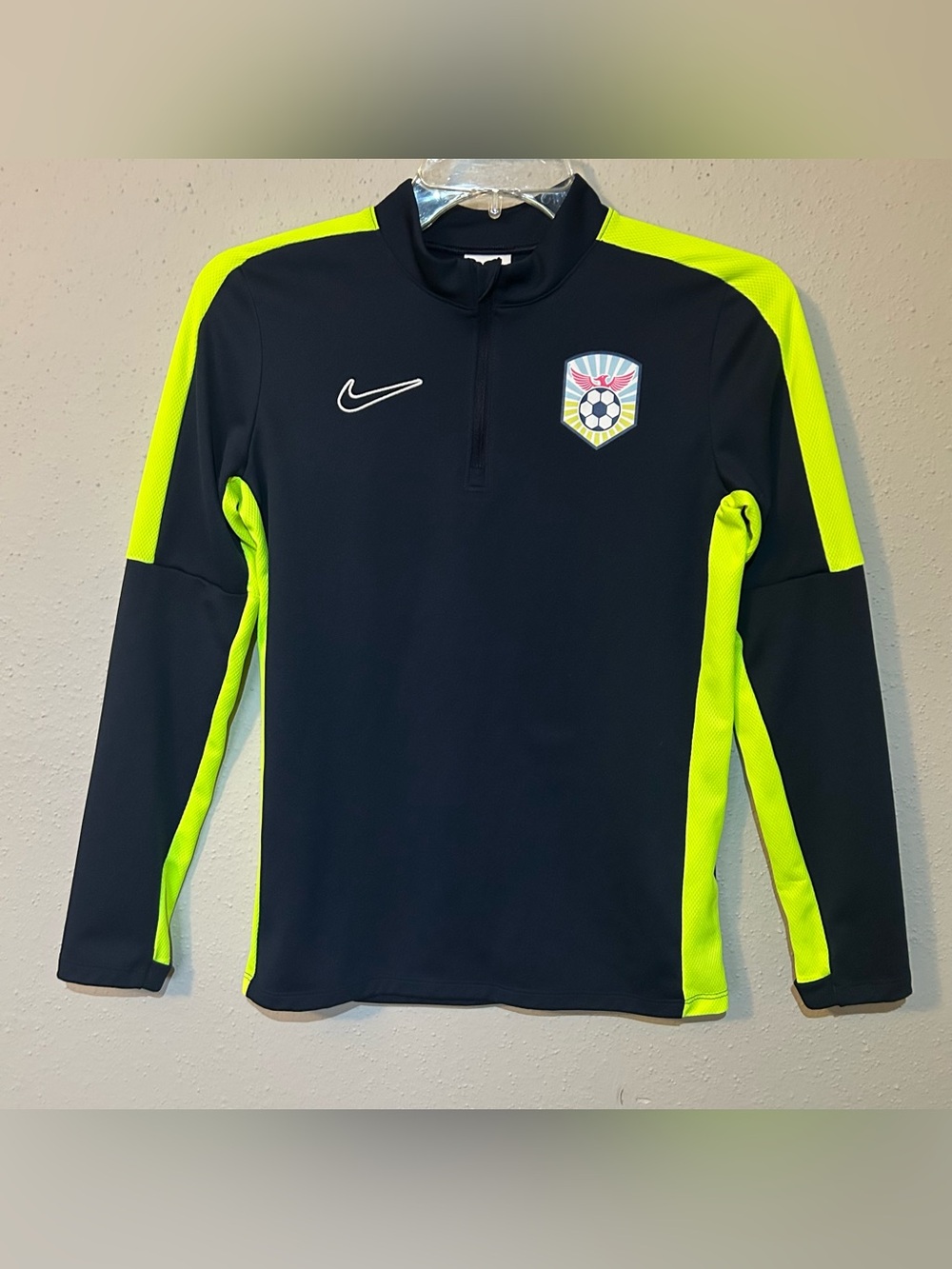 Nike Kids Dri-FIT Soccer 1/4 Zip Training Pullover Navy Neon Size M (Kids)